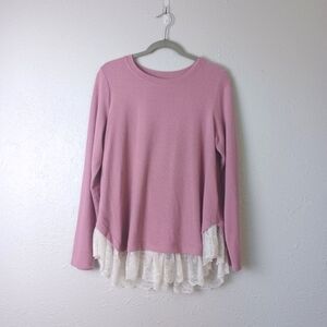 A:Glow Beautiful Maternity Long Sleeve Lace Trim Top
